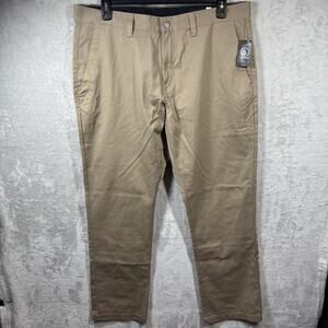 Volcom NEW Vmonty Chino Pants Mens 38 Khaki Brown Modern Fit Logo Zipper Preppy